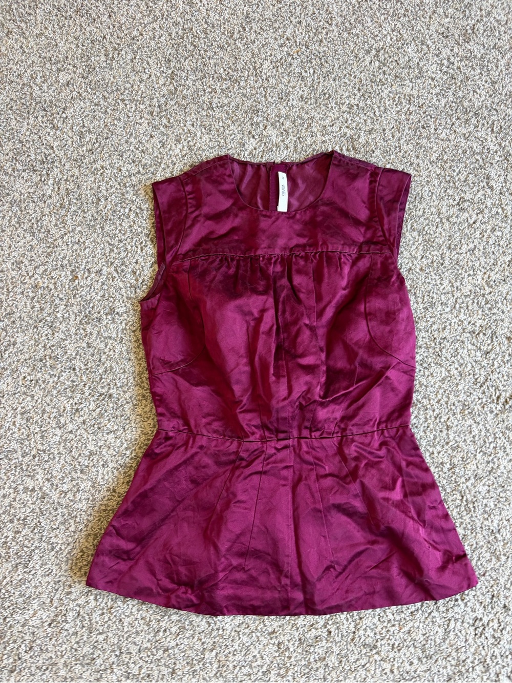Prada Sleeveless Satin Peplum Top in Wine